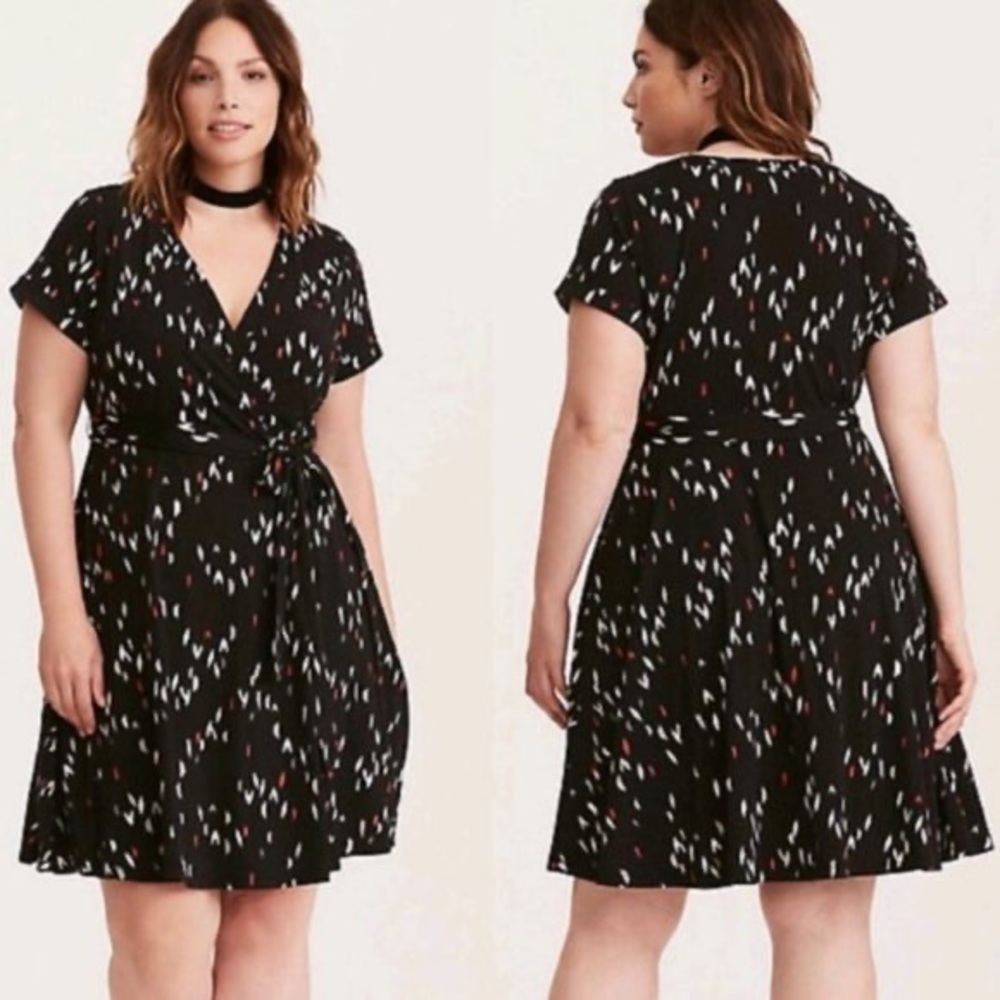 Torrid Ikat Print Tie Waist Faux Wrap Dress